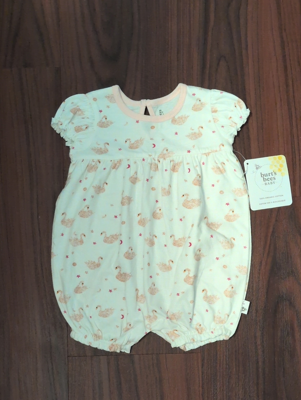 Burt's Bees Baby Swan Print Romper in Cream and Peach